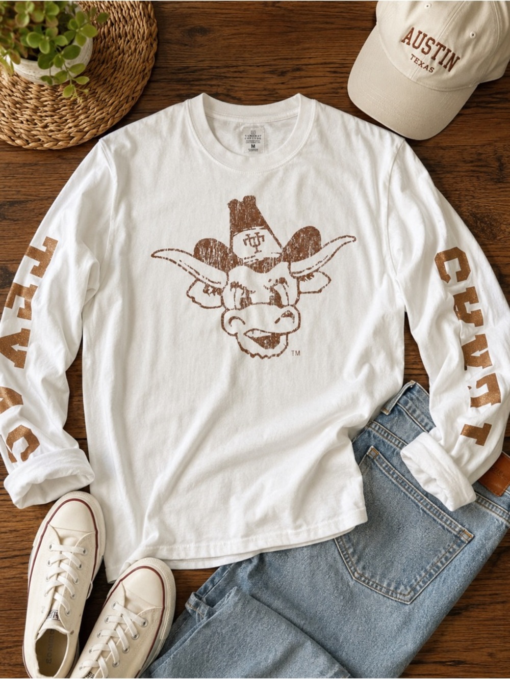 Gameday Couture Texas Longhorns Long Sleeve Graphic Tee Medium White Cotton BEVO